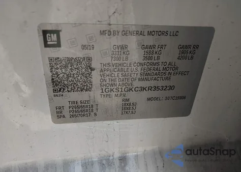 2019 GMC Yukon Xl Slt from USA, damaged, VIN 1GKS1GKC3KR353230
